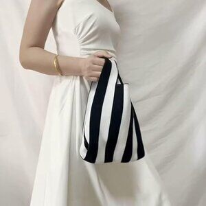 Boho Chic Striped Knitted Handbag With Wristlet Strap